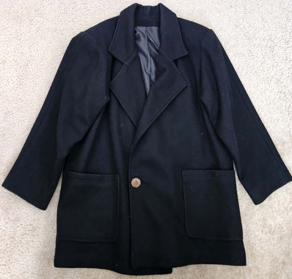 Vintage Women’s Black 100% Pure Wool Coat Blazer Size 8 Made USA Gold Button
